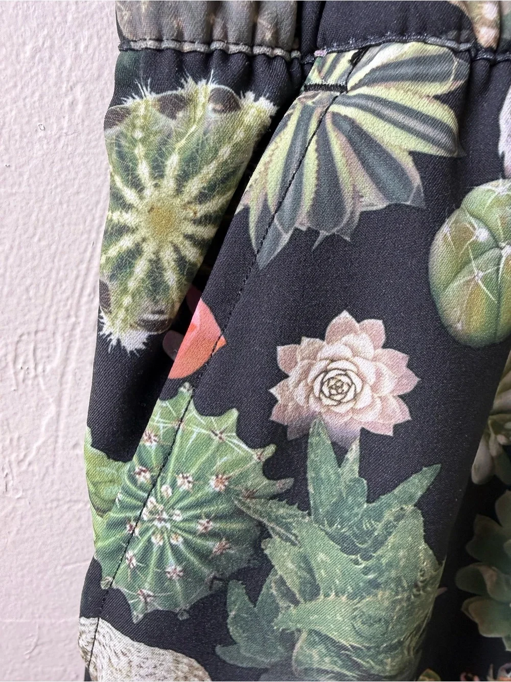 Kavu Women’s Black Athletic Shorts with Green & Coral Succulent Print - Picture 4 of 5